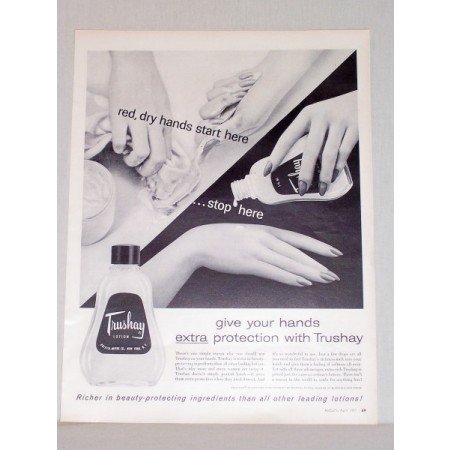 1957 Trushay Lotion Vintage Print Ad - Red Dry Hands Stop Here
