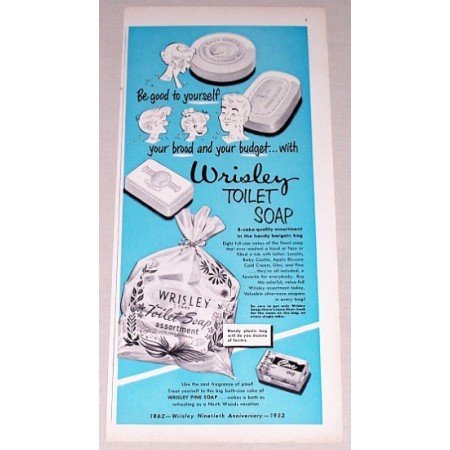 1952 Wrisley 8 Cake Toilet Soap Color Print Ad