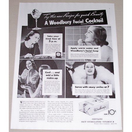 1938 Woodbury Facial Soap Vintage Print Ad - Woodbury Facial Cocktail