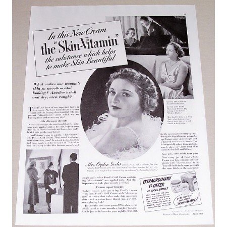 1938 Pond's Cold Cream Vintage Print Ad - The Skin Vitamin