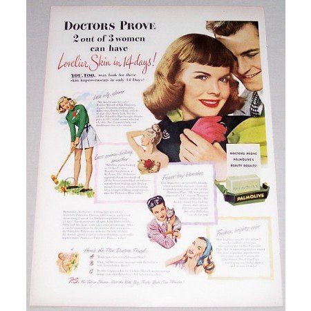 1948 Palmolive Soap Color Print Ad - Lovelier Skin In 14 Days