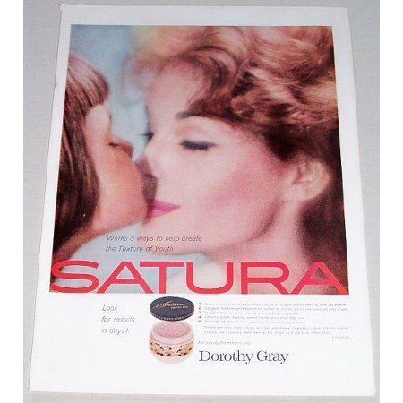 1957 Dorothy Gray Satura Skin Care Cream Color Print Ad