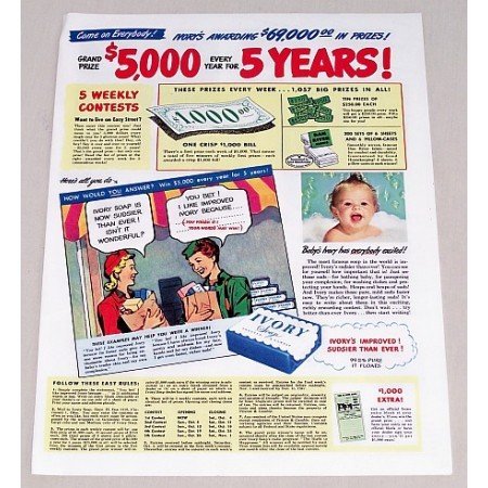 1947 Ivory Soap Sweepstakes Art Color Print Ad