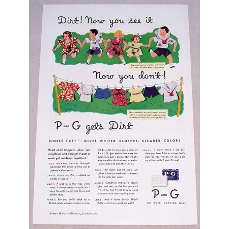 1933 PG Naphtha Soap Color Print Art Ad - Dirt! Now You See It