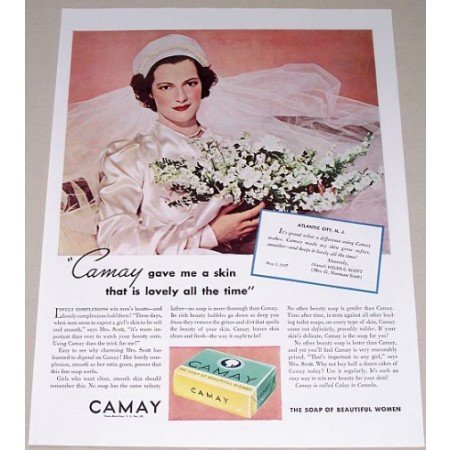 1937 Camay Soap Color Print Ad - Lovely All The Time