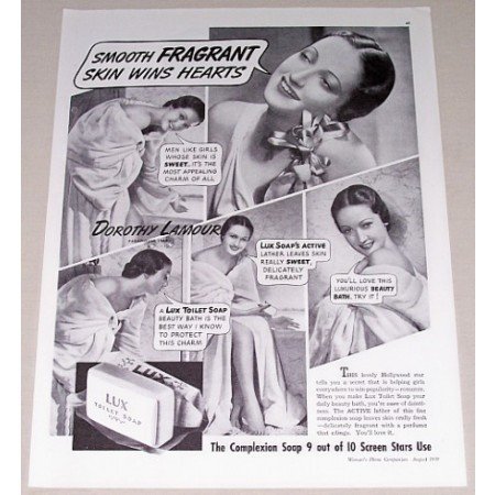 1939 Lux Toilet Soap Vintage Print Ad Celebrity Dorothy Lamour
