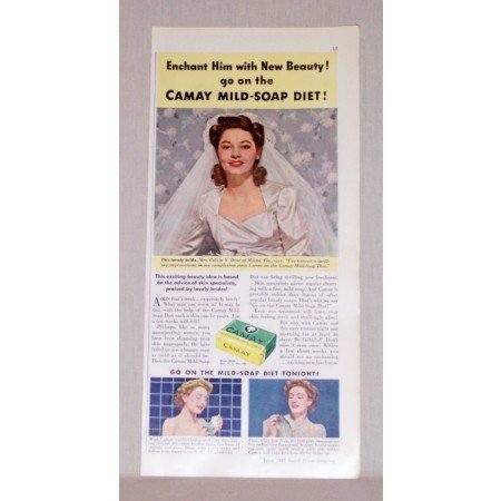 1942 Camay Soap Color Print Ad - Enchant Him With Beauty