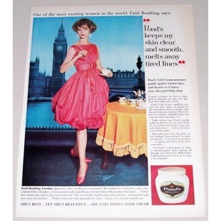 1961 Pond's Cold Cream Color Print Ad Celebrity Enid Boulting