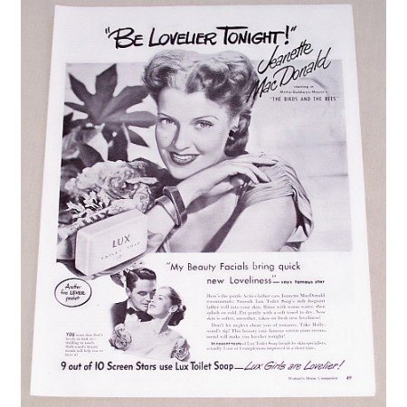 1947 Lux Toilet Soap Vintage Print Ad Celebrity Jeanette MacDonald