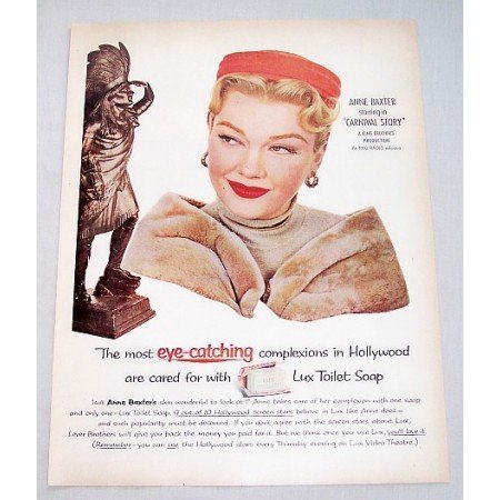 1954 Lux Soap Color Print Ad Celebrity Anne Baxter