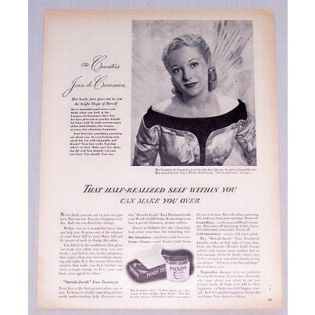 1949 Pond's Cold Cream Vintage Print Ad Countess Jean de Caraman