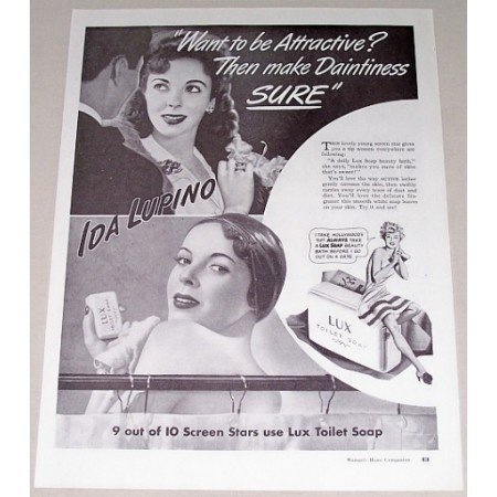 1942 Lux Toilet Soap Vintage Print Ad Celebrity Ida Lupino