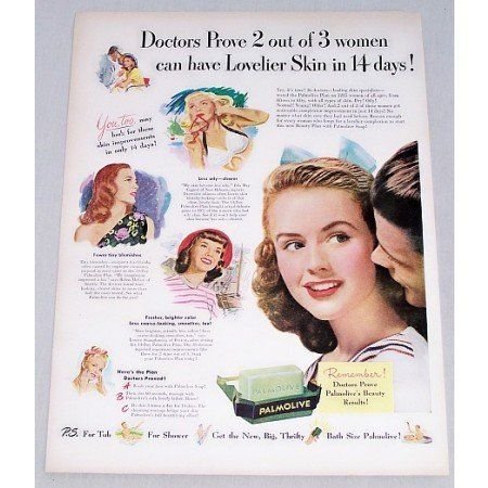 1947 Palmolive Soap Vintage Color Print Ad - Lovelier Skin