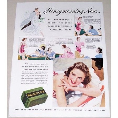 1937 Palmolive Soap Vintage Color Print Ad - Honeymooning Now