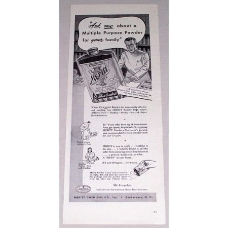 1946 Medicated Meritt Powder Vintage Print Ad