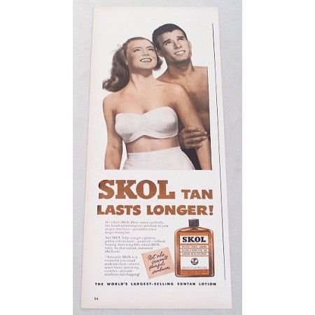 1948 Skol Tanning Oil Vintage Color Print Ad - Tan Last Longer