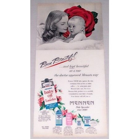 1952 Mennen Baby Oil Vintage Color Print Ad - Born Beautiful
