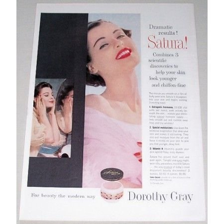 1957 Dorothy Gray Satura Moisturizer Cream Color Print Ad
