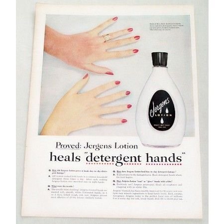 1956 Jergens Lotion Color Print Ad - Heals Detergent Hands