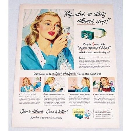 1947 Swan Soap Color Print Art Ad - Utterly Different