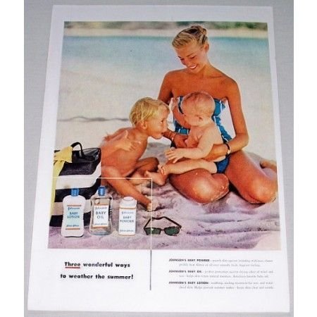 1955 Johnson's Baby Oil Lotion Powder Color Print Ad
