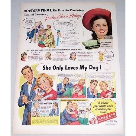 1948 Pamolive Soap and Colgate Dental Cream Color Print Art Ad