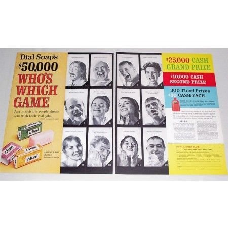 1961 Dial Soap 2 Page Color Print Ad - Who's Which Game