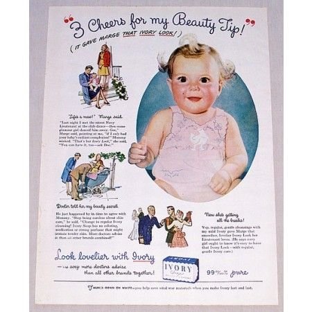 1944 Ivory Soap Color Print Ad - 3 Cheers For My Beauty Tip!