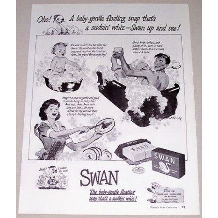 1942 Swan Floating Soap Art Vintage Print Ad - Swan Up And See!
