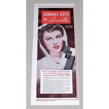 1941 Italian Balm Skin Lotion Color Print Ad Celebrity Fay Wray