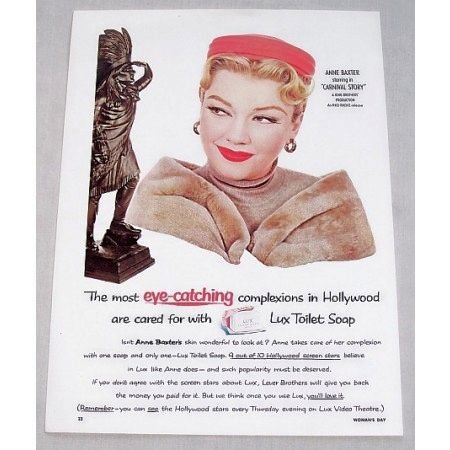1954 Lux Soap Color Print Ad Celebrity Anne Baxter