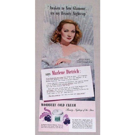 1942 Woodbury Cream Color Print Ad Celebrity Marlene Dietrich