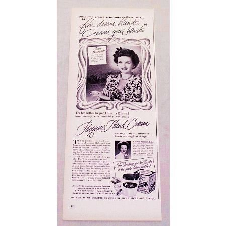 1948 Pacquins Hand Cream Vintage Print Ad Celebrity Joan Bennett