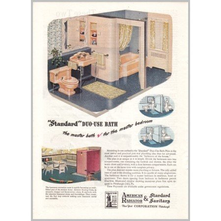 1945 American Standard Sanitary Bath Color Print Ad