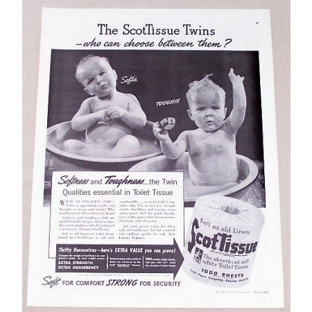 1941 ScotTissue Toilet Tissue Vintage Print Ad - The ScotTissue Twins
