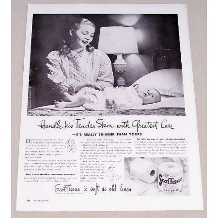 1947 ScotTissue Toilet Tissue Vintage Print Ad - Handle Tender Skin