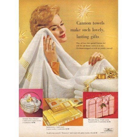 1958 Cannon Towels Color Print Ad - Lovely Lasting Gifts