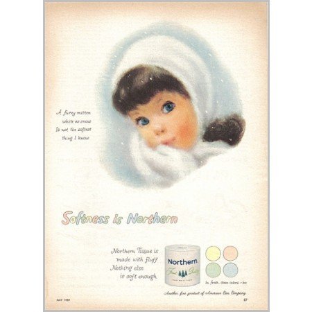 1959 Northern Bath Tissue Color Print Art Ad - Furry Mitten