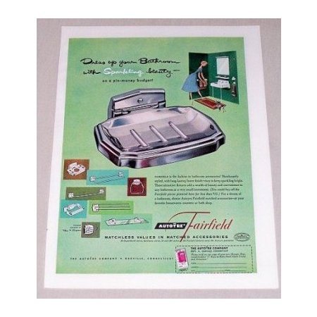 1952 Autoyre Fairfield Matched Bath Accessories Color Print Ad