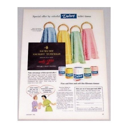 1955 Delsey Toilet Tissue Dundee Towel Offer Color Print Ad