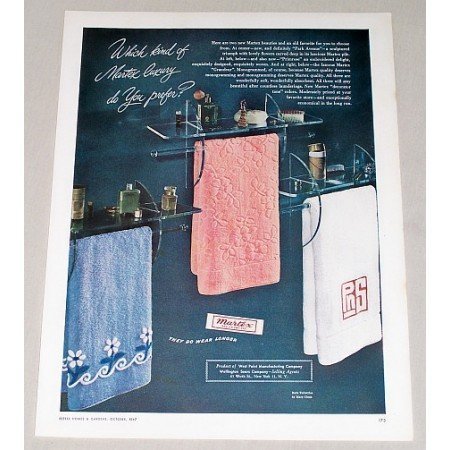 1947 Martex Bath Towels Color Print Ad - Martex Luxury