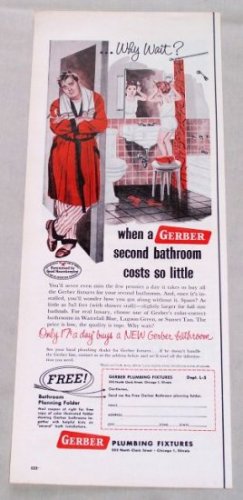 1953 Gerber Bathroom Plumbing Fixtures Color Print Art Ad