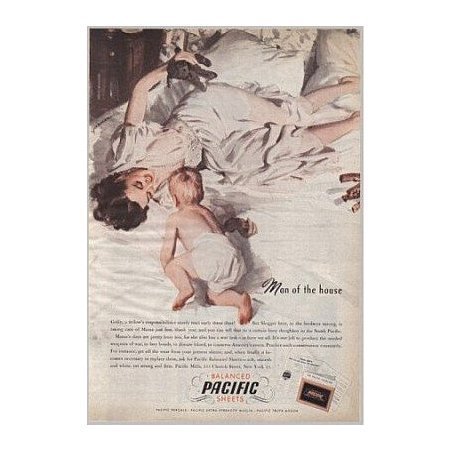 1945 Balanced Pacific Sheets Color Print Art Ad - Man Of The House