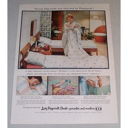 1958 Lady Pepperell Sheets Color Print Ad - Young Marrieds