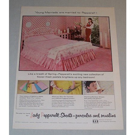 1957 Lady Pepperell Sheets Color Print Ad - Young Marrieds