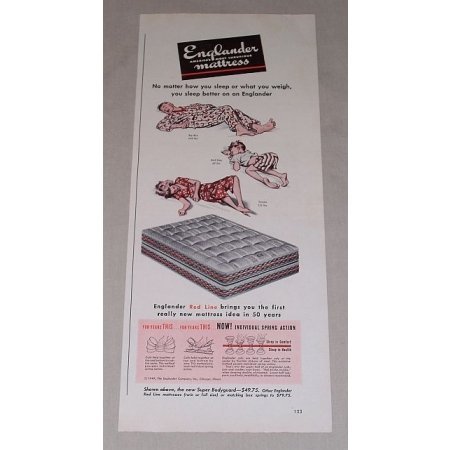 1949 Englander Red Line Mattress Color Print Art Ad