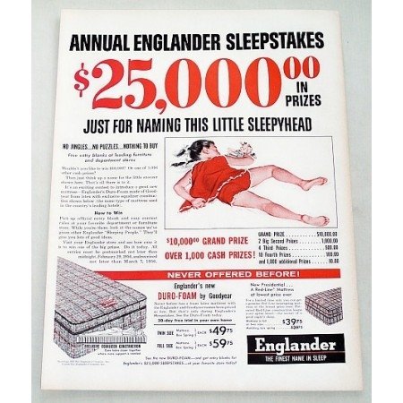 1956 Englander Presidential A Red Line Mattress Color Print Ad