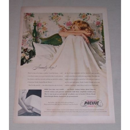 1949 Balanced Pacific Sheets Color Art Vintage Print Ad - Hevenly Daze!
