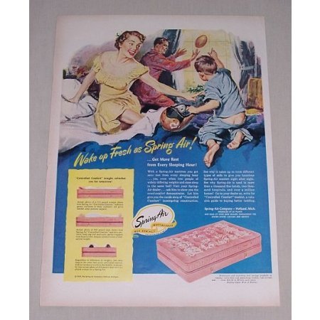 1949 Spring Air Mattresses Color Art Vintage Print Ad - Wake Up Fresh