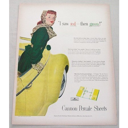 1948 Cannon Percale Sheets Color Print Art Ad - I Saw Red Then Green!